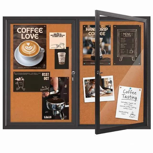 Main image of Lockable Outdoor Enclosed Bulletin Board, Weatherproof Cork Noticeboard with Locking Door, Tamperproof Wall-Mounted Aluminum Frame Notice Poster Memo Board(Black,44x32 Inch)