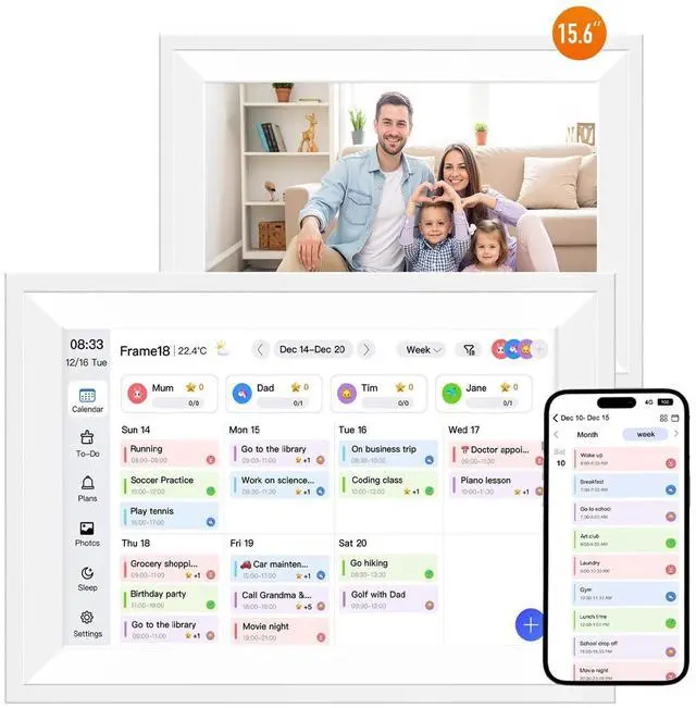 Main image of 15.6" Smart Digital Calendar Family Planner with Chore Charts and Meal Plan | 1280x800P IPS Touchscreen 32GB Storage Interactive Display Desk Calendar with Task Rewards for Family Schedules White
