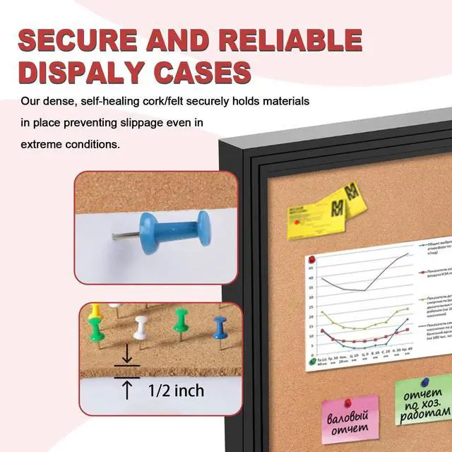 Alt view image 7 of 7 - Lockable Outdoor Enclosed Bulletin Board, Weatherproof Cork Noticeboard with Locking Door, Tamperproof Wall-Mounted Aluminum Frame Notice Poster Memo Board(Black,44x32 Inch)