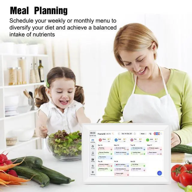 Alt view image 2 of 7 - 15.6" Smart Digital Calendar Family Planner with Chore Charts and Meal Plan | 1280x800P IPS Touchscreen 32GB Storage Interactive Display Desk Calendar with Task Rewards for Family Schedules White