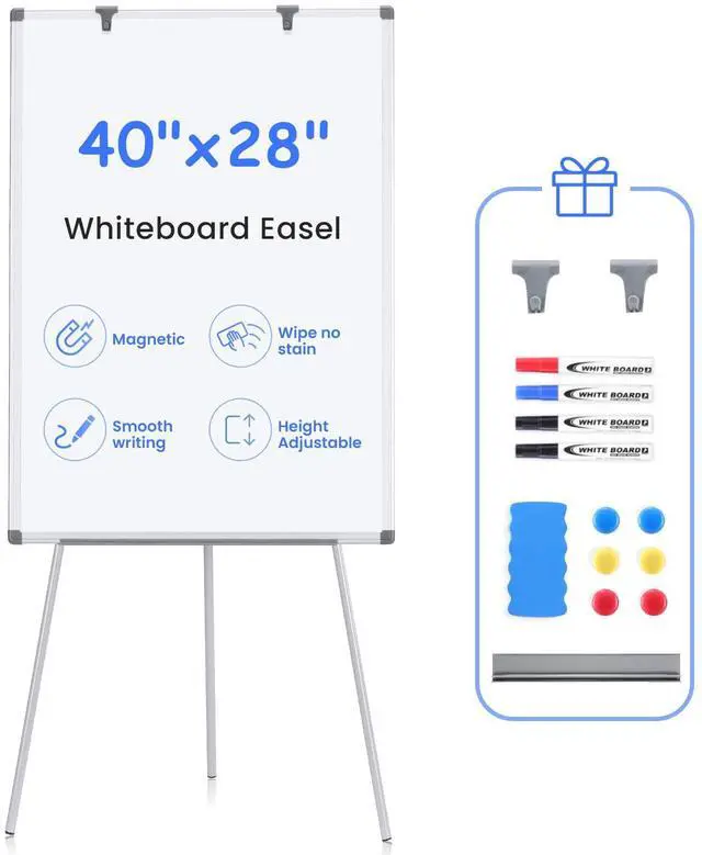 Main image of White Board with Stand 40"x28", Whiteboard Easel, Adjustable Height | Floor Standing, Magnetic, Dry Erase, Smooth Writing, 4'x2' Whiteboard with Stand, Teachers & Students, School, Home, Office