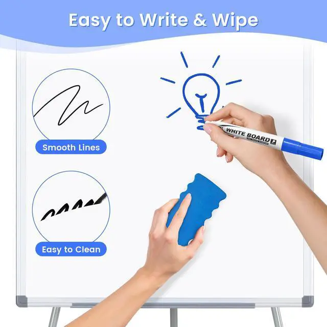 Alt view image 5 of 7 - White Board with Stand 40"x28", Whiteboard Easel, Adjustable Height | Floor Standing, Magnetic, Dry Erase, Smooth Writing, 4'x2' Whiteboard with Stand, Teachers & Students, School, Home, Office