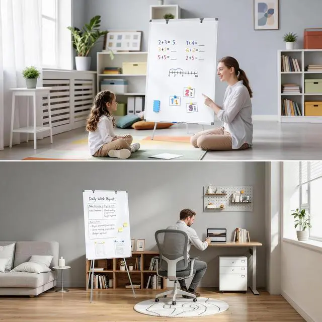 Alt view image 7 of 7 - White Board with Stand 40"x28", Whiteboard Easel, Adjustable Height | Floor Standing, Magnetic, Dry Erase, Smooth Writing, 4'x2' Whiteboard with Stand, Teachers & Students, School, Home, Office