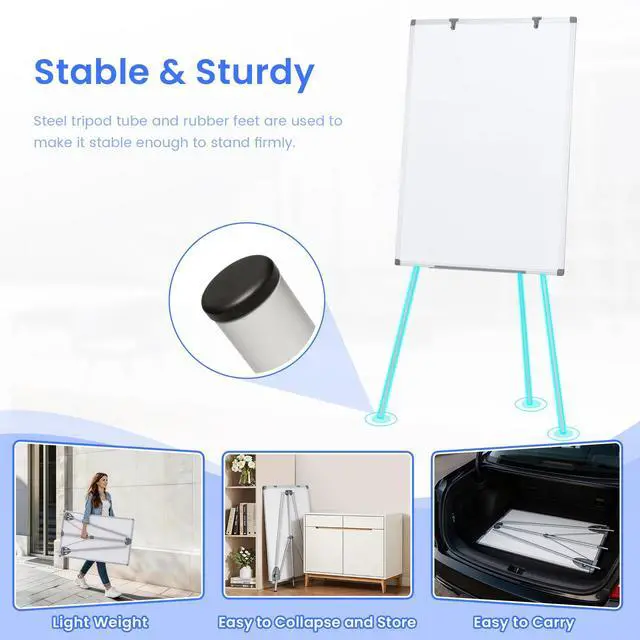 Alt view image 4 of 7 - White Board with Stand 40"x28", Whiteboard Easel, Adjustable Height | Floor Standing, Magnetic, Dry Erase, Smooth Writing, 4'x2' Whiteboard with Stand, Teachers & Students, School, Home, Office