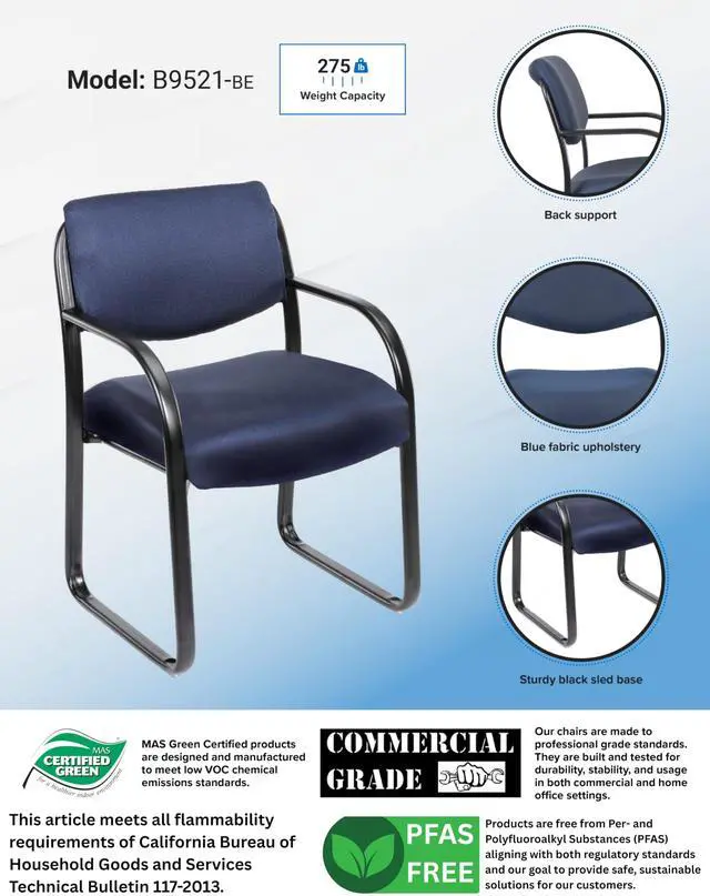Alt view image 3 of 7 - Office Products Fabric Guest Chair in Blue