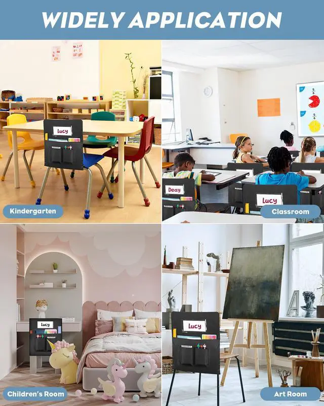 Alt view image 6 of 7 - 24 PCS Chair Pockets for Classroom,20"x17" Large Chair Pockets,Student Chair Pockets k-2, seat Sacks for Classroom Chairs with Name Tag 24,for Classroom School Home Kindergarten Black