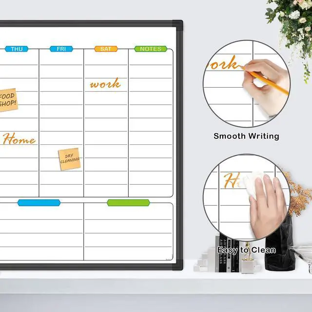 Alt view image 5 of 7 - Weekly Dry Erase Board - Magnetic Calendar White Board Planner 36 X 24 Inch, Black Aluminum Frame Wall Mounted Board for Office Home and School