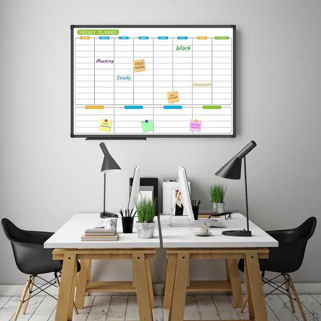 Alt view image 7 of 7 - Weekly Dry Erase Board - Magnetic Calendar White Board Planner 36 X 24 Inch, Black Aluminum Frame Wall Mounted Board for Office Home and School