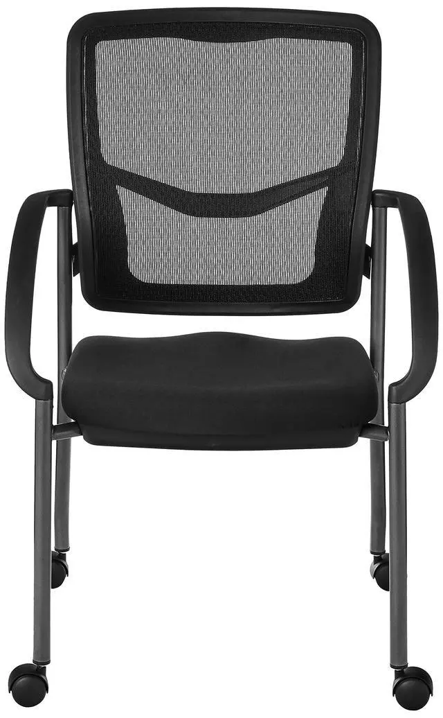 Alt view image 4 of 7 - Office Star ProGrid Deluxe Stackable Visitor's Chair with Breathable Back and Padded Lumbar Support Seat, with Rolling Casters, Coal FreeFlex