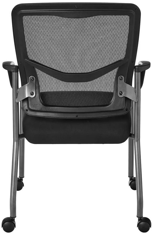 Alt view image 5 of 7 - Office Star ProGrid Deluxe Stackable Visitor's Chair with Breathable Back and Padded Lumbar Support Seat, with Rolling Casters, Coal FreeFlex