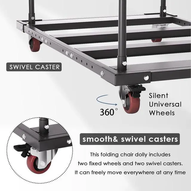 Alt view image 3 of 7 - Heavy Duty Folding Table Cart, 10-Tables Capacity Black Rolling Table Cart for 60 Round & Oblong Tables, Metal Frame Locking Casters, Ideal for Commercial Event Hotel Party Furniture