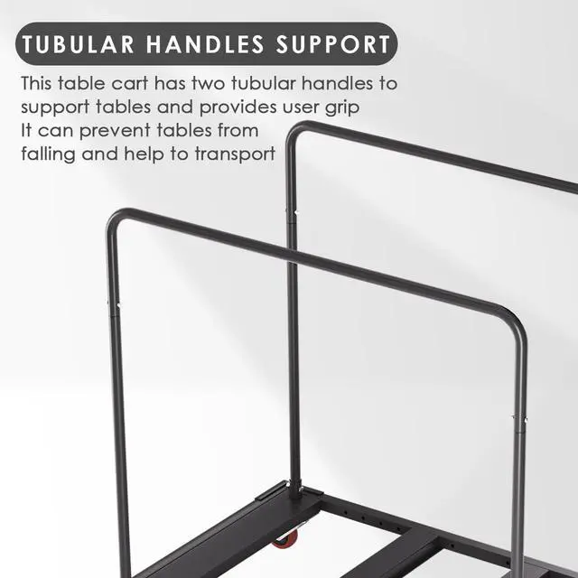 Alt view image 4 of 7 - Heavy Duty Folding Table Cart, 10-Tables Capacity Black Rolling Table Cart for 60 Round & Oblong Tables, Metal Frame Locking Casters, Ideal for Commercial Event Hotel Party Furniture