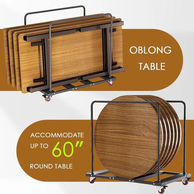Alt view image 6 of 7 - Heavy Duty Folding Table Cart, 10-Tables Capacity Black Rolling Table Cart for 60 Round & Oblong Tables, Metal Frame Locking Casters, Ideal for Commercial Event Hotel Party Furniture