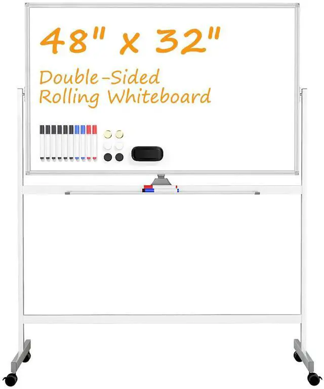 Main image of Rolling White Board on Wheels, 48" x 32" Large Dry Erase Board with Stand, Big Rolling Whiteboard for Home, Office, School (48" x 32")