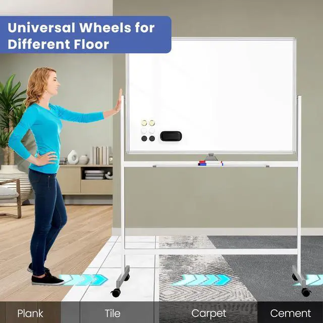 Alt view image 3 of 7 - Rolling White Board on Wheels, 48" x 32" Large Dry Erase Board with Stand, Big Rolling Whiteboard for Home, Office, School (48" x 32")