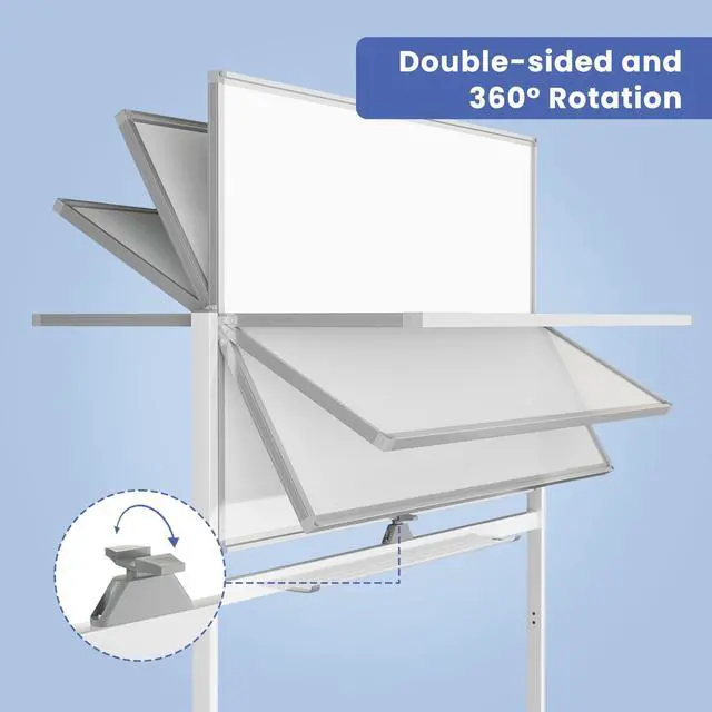 Alt view image 2 of 7 - Rolling White Board on Wheels, 48" x 32" Large Dry Erase Board with Stand, Big Rolling Whiteboard for Home, Office, School (48" x 32")