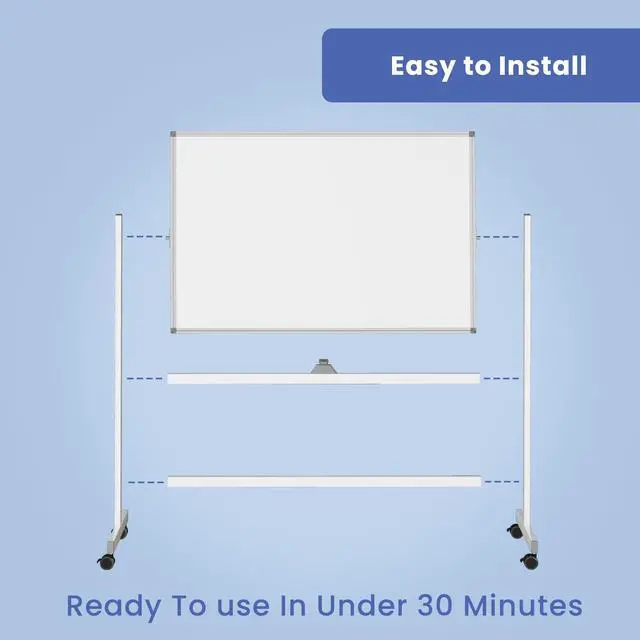 Alt view image 6 of 7 - Rolling White Board on Wheels, 48" x 32" Large Dry Erase Board with Stand, Big Rolling Whiteboard for Home, Office, School (48" x 32")