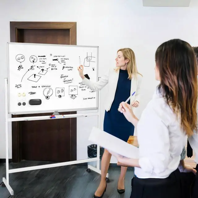 Alt view image 7 of 7 - Rolling White Board on Wheels, 48" x 32" Large Dry Erase Board with Stand, Big Rolling Whiteboard for Home, Office, School (48" x 32")