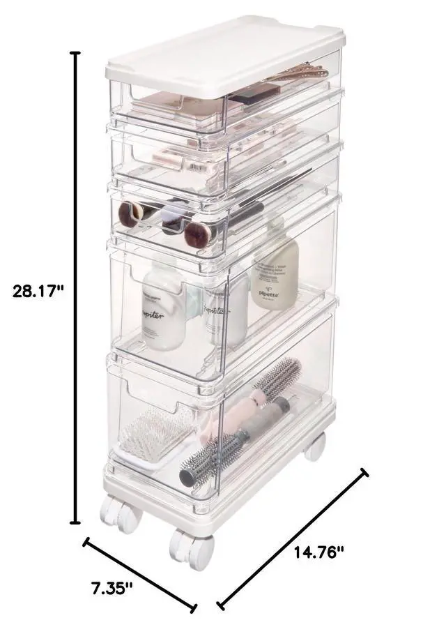 Alt view image 3 of 7 - The Sarah Tanno Collection 5-Drawer Stacking Cosmetic Organizer Cart, Clear
