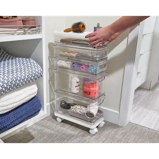 Alt view image 4 of 7 - The Sarah Tanno Collection 5-Drawer Stacking Cosmetic Organizer Cart, Clear