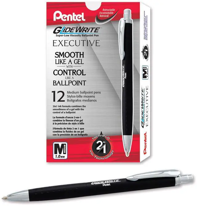 Main image of Glidewrite Executive Ballpoint Pen, (1.0mm) Medium Line, Black Metal Barrel, Black Ink, Box of 12 (BX970A-A)