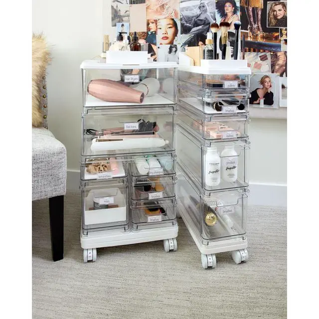 Alt view image 7 of 7 - The Sarah Tanno Collection 5-Drawer Stacking Cosmetic Organizer Cart, Clear