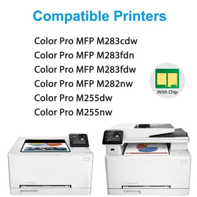 Alt view image 2 of 7 - 206A Toner Cartridges 4 Pack M255dw M283fdw M283cdw Toner Compatible for HP 206A 206X Set for Color LaserJet Pro MFP M255dw M283fdw M283cdw M255nw M282nw M283fdn Printer (Black/Cyan/Yellow/Magenta)