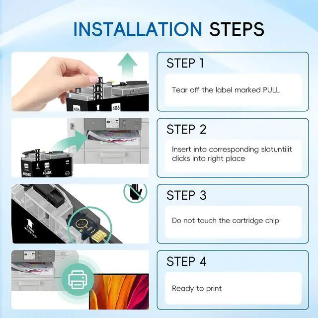 Alt view image 6 of 7 - LC406XL LC406 Ink Cartridges Compatible For Brother Printer Latest Upgrade Work For Brother Printer Mfc-J4335dw Mfc-J5855dw Mfc-J6555dw Mfc-J4535dw Mfc-J6955dw (4 Pack Black Cyan Magenta Yellow)