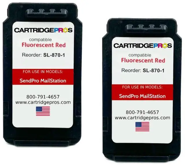 Main image of 2-Pack Made in The USA - Red Ink Cartridge SL-870-1 Replacement for New SendPro Mailstation (CSD1) Postage Machines