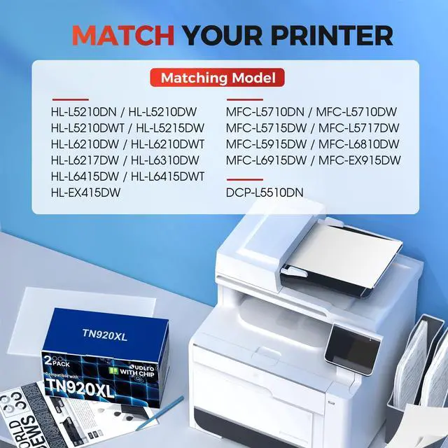 Alt view image 2 of 7 - TN920XL Toner Cartridge Compatible for Brother TN920 TN920XXL TN920UXXL High-Yield Black Toner Replacement for HL-L6210DW HL-L6210DWT HL-L5210DW HL-L5210DN MFC-L5710DW Printer (2-Pack, with Chip)