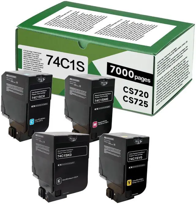Main image of CS720 High Yield Toner Cartridge Compatible with Lexmark CS725 CX725 CS720 | Replacement for 74C1SK0 74C1SC0 74C1SM0 74C1SY0.4-Pack