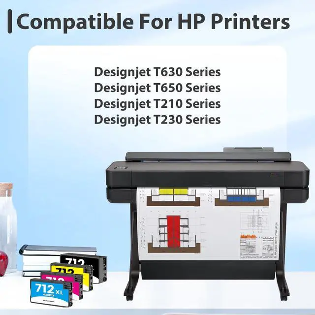 Alt view image 2 of 6 - 712 712XL T210 Designjet Ink Cartridges Replacement for HP 712 XL 712XL Ink Cartridges Combo Pack for DesignJet T230 T650 T630 Studio Plotter Printer Ink High-Yield (4-Pack, Black Cyan Yellow Magenta)