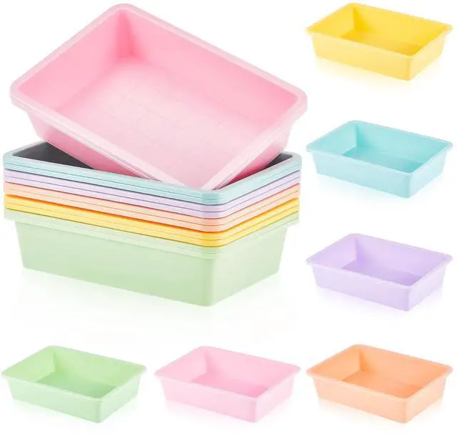 Main image of 12 Pcs Plastic Flat Storage Tray Classroom Paper Bins Containers School Office Letter Basket Art Book Organization File Holder(Pastel Color)