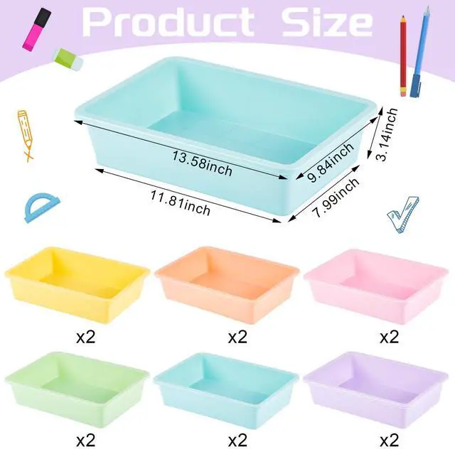 Alt view image 2 of 6 - 12 Pcs Plastic Flat Storage Tray Classroom Paper Bins Containers School Office Letter Basket Art Book Organization File Holder(Pastel Color)