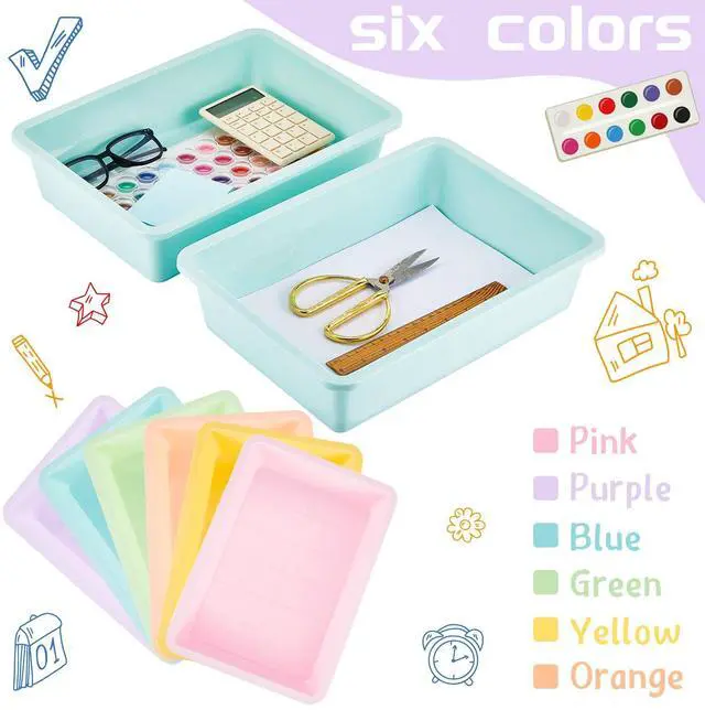 Alt view image 4 of 6 - 12 Pcs Plastic Flat Storage Tray Classroom Paper Bins Containers School Office Letter Basket Art Book Organization File Holder(Pastel Color)