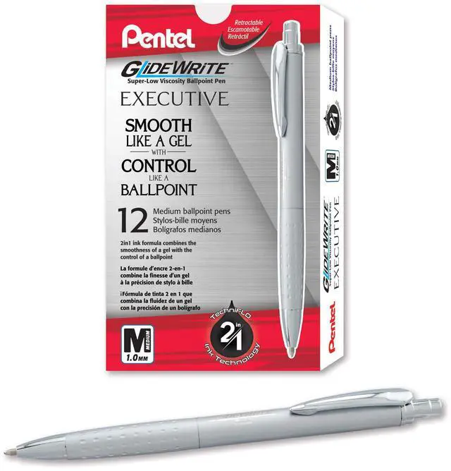Main image of Glidewrite Executive Ballpoint Pen, (1.0mm) Medium Line, Silver Metal Barrel, Black Ink, Box of 12 (BX970Z-A)