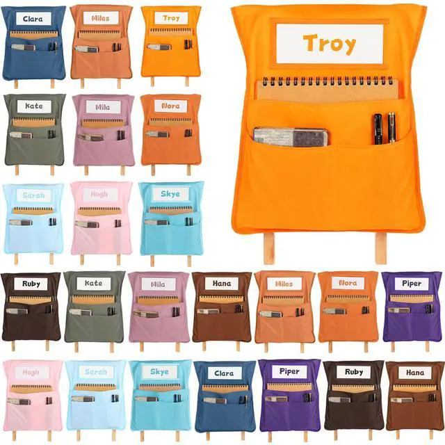 Main image of 24pcs for Classroom 16.3x19.7inch Classroom Chair Pockets with Name Tag 3 Pockets Chair Organizer for Teacher Student School Office(Groovy)