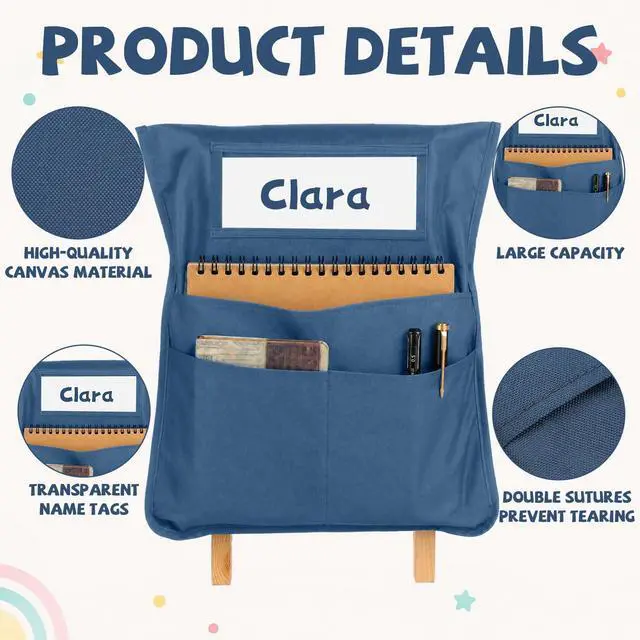 Alt view image 3 of 7 - 24pcs for Classroom 16.3x19.7inch Classroom Chair Pockets with Name Tag 3 Pockets Chair Organizer for Teacher Student School Office(Groovy)