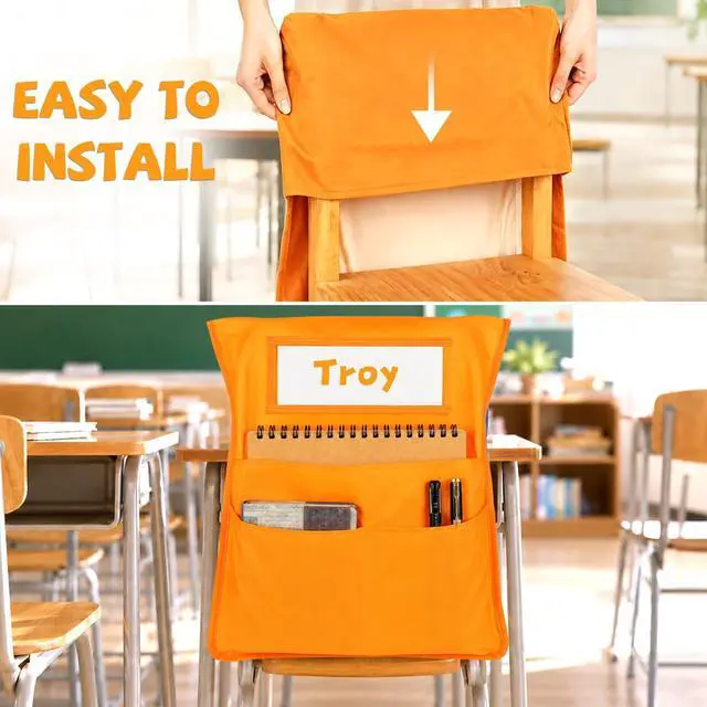 Alt view image 4 of 7 - 24pcs for Classroom 16.3x19.7inch Classroom Chair Pockets with Name Tag 3 Pockets Chair Organizer for Teacher Student School Office(Groovy)