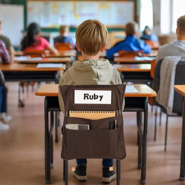 Alt view image 5 of 7 - 24pcs for Classroom 16.3x19.7inch Classroom Chair Pockets with Name Tag 3 Pockets Chair Organizer for Teacher Student School Office(Groovy)