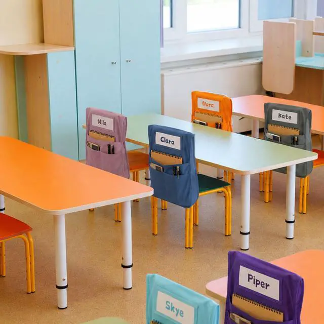 Alt view image 7 of 7 - 24pcs for Classroom 16.3x19.7inch Classroom Chair Pockets with Name Tag 3 Pockets Chair Organizer for Teacher Student School Office(Groovy)