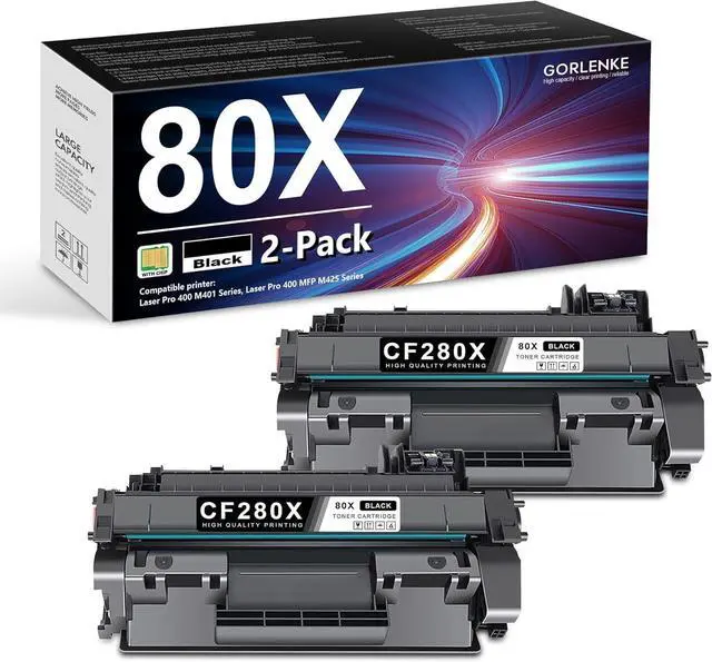 Main image of 80X Black High Yield Toner Cartridge, 2/Pack CF280XD Compatible Replacement for HP 80X Toner Cartridge to use with Laser Pro 400 M401, Laser Pro 400 MFP M425 Series Printer | CF280X with Chip