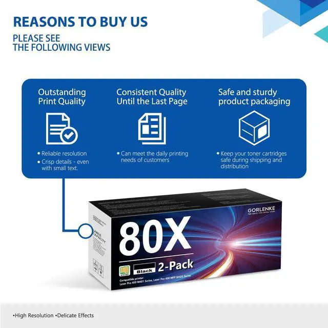 Alt view image 6 of 7 - 80X Black High Yield Toner Cartridge, 2/Pack CF280XD Compatible Replacement for HP 80X Toner Cartridge to use with Laser Pro 400 M401, Laser Pro 400 MFP M425 Series Printer | CF280X with Chip