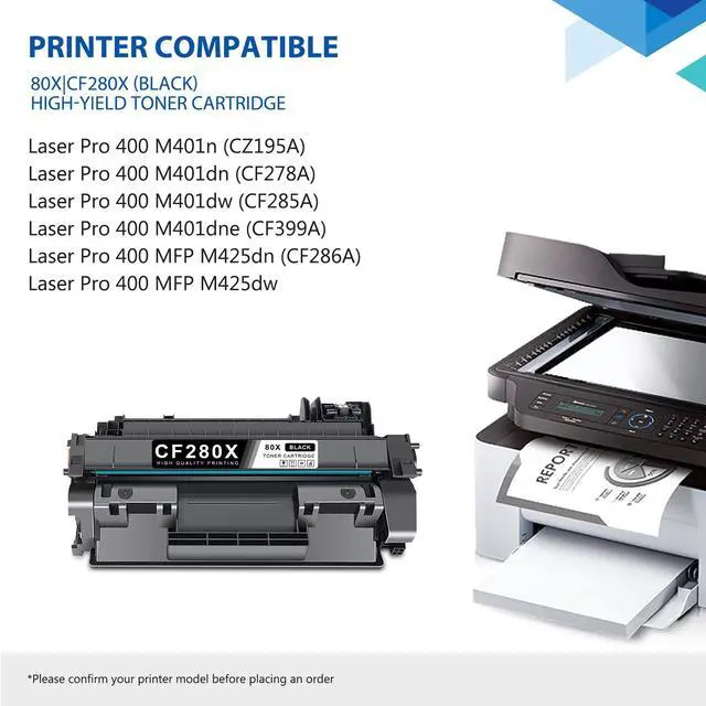 Alt view image 2 of 7 - 80X Black High Yield Toner Cartridge, 2/Pack CF280XD Compatible Replacement for HP 80X Toner Cartridge to use with Laser Pro 400 M401, Laser Pro 400 MFP M425 Series Printer | CF280X with Chip