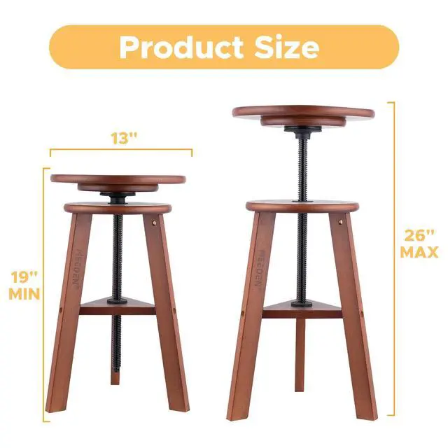 Alt view image 3 of 7 - 19" to 26" High Beechwood Drafting Stool, Deep Walnut | Wooden Artist Stool with Adjustable Height, Wood Stool Chair for Painting, Perfect for Artist Studio, Office and Home Use