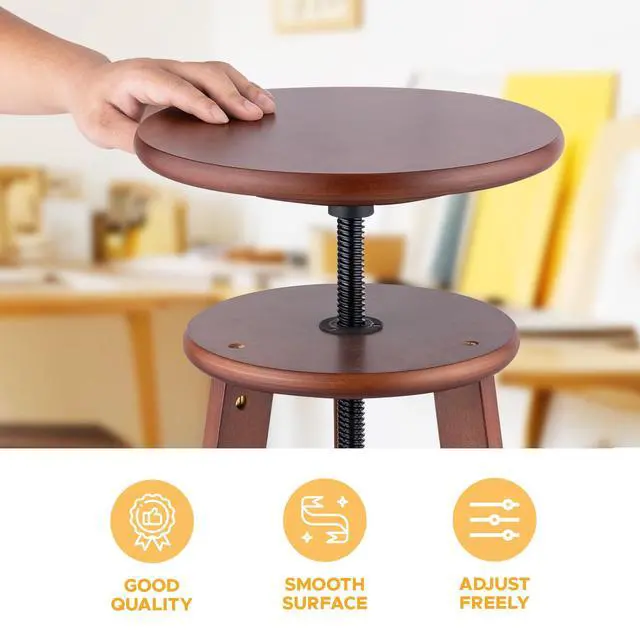 Alt view image 4 of 7 - 19" to 26" High Beechwood Drafting Stool, Deep Walnut | Wooden Artist Stool with Adjustable Height, Wood Stool Chair for Painting, Perfect for Artist Studio, Office and Home Use