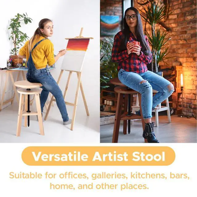 Alt view image 6 of 7 - 19" to 26" High Beechwood Drafting Stool, Deep Walnut | Wooden Artist Stool with Adjustable Height, Wood Stool Chair for Painting, Perfect for Artist Studio, Office and Home Use