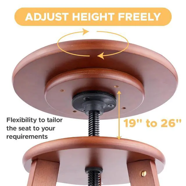 Alt view image 5 of 7 - 19" to 26" High Beechwood Drafting Stool, Deep Walnut | Wooden Artist Stool with Adjustable Height, Wood Stool Chair for Painting, Perfect for Artist Studio, Office and Home Use