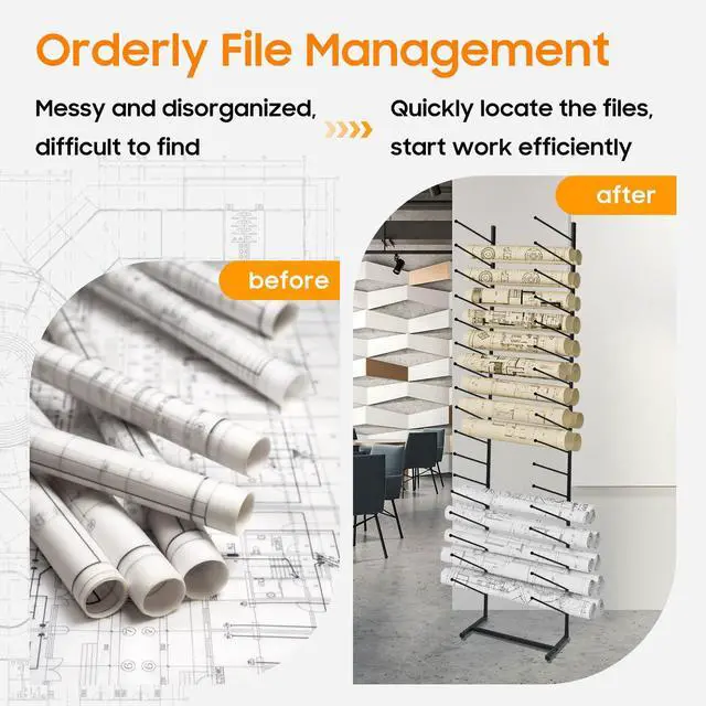 Alt view image 4 of 7 - Blueprint Storage Rack,16-Tier Metal Poster Display Rack Wall Mount Blueprint Holder for Office Construction Engineering Vertical Poster Storage for Roll of Drawing Art Paper