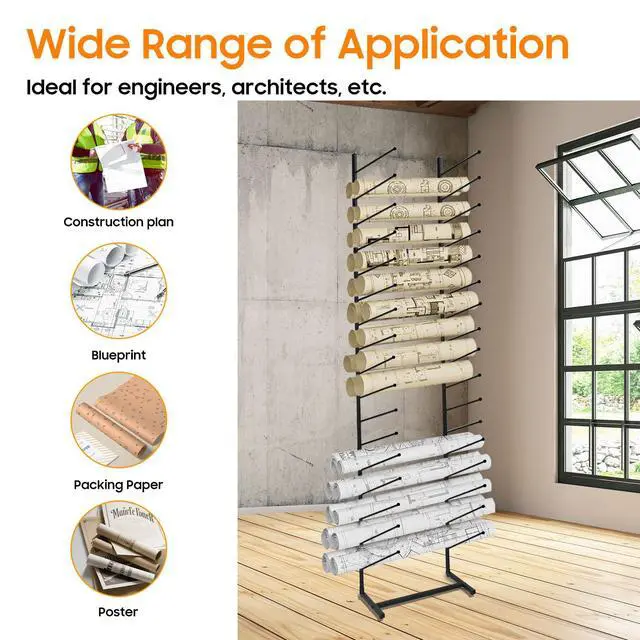 Alt view image 5 of 7 - Blueprint Storage Rack,16-Tier Metal Poster Display Rack Wall Mount Blueprint Holder for Office Construction Engineering Vertical Poster Storage for Roll of Drawing Art Paper